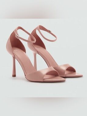 MANGO MNG NUDE ANKLE CUFFED SANDALS HIGH HEELS PUMPS SHOES SZ 38 US 7.5